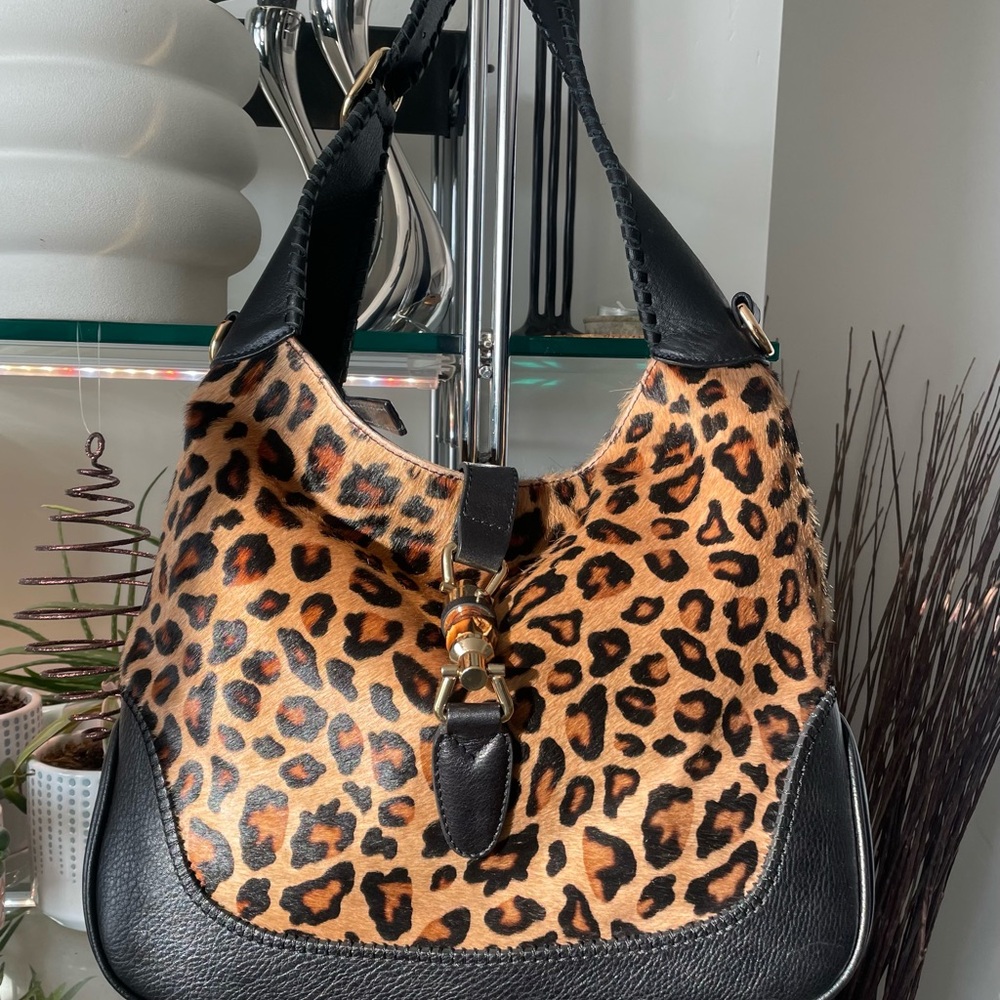 Leopard Print Hobo Bag with Black Accents